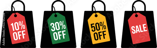 Sale promotion shopping bags discount offer percentage off clearance retail marketing commerce deals editable stock vector illustration