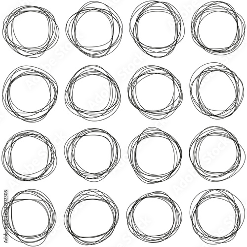 Circular ring pattern. Concentric shape set. Outline circle forms. Vector graphic elements.