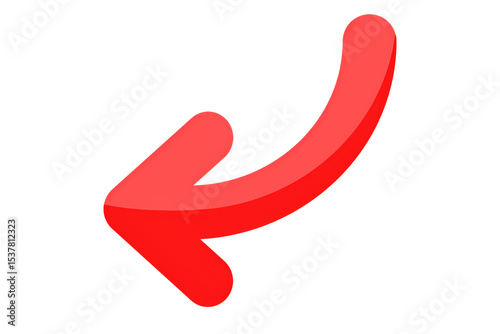 Aarrow drawing style isolated on white A simple, red, curved arrow pointing to the left and down on a white background. Direction symbol. Arrow symbol for app, UI, web. Vector illustration