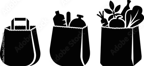 Grocery shopping bags full of fresh produce vector illustration design element isolated on white editable stock vector illustration