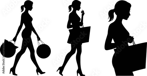 Woman shopping silhouette vector illustration for fashion retail and style design element vector art editable stock vector illustration
