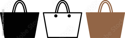 Illustrated tote bag set in black white and brown shopping bag vector graphic design element icon set editable stock vector illustration