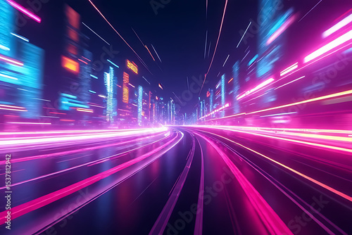 light trails on the road Warp Speed Neon Lights Abstract Space-Time Vortex with Colorful Motion Trails, Ideal for Futuristic Animation, Digital Art, or Film Scenes