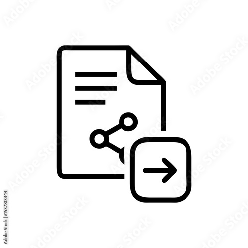 Share file icon featuring a document with share symbol and arrow in modern minimalistic design