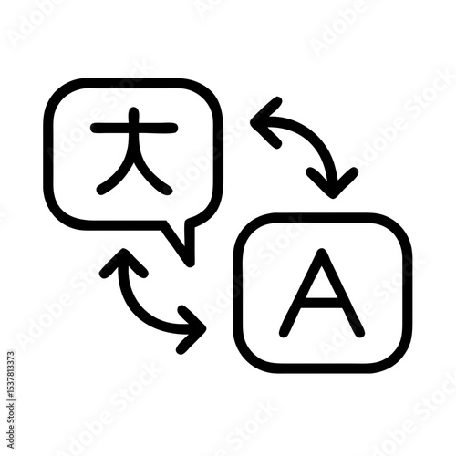 Translate message icon featuring speech bubbles with different language characters in modern design