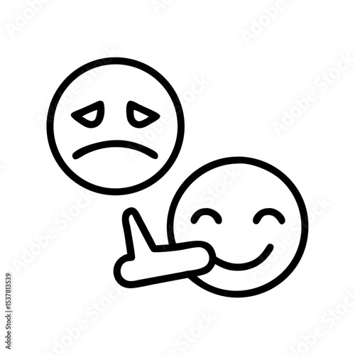 Reaction icon with happy and sad face emojis for emotional response concept
