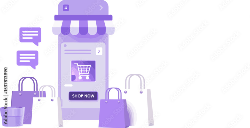 Obraz premium Discover the convenience of online shopping and explore social media marketing strategies today now online store editable stock vector illustration