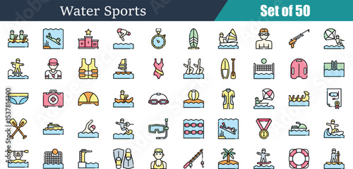 Colorful Water Sports Icon Set Fifty Engaging Illustrations for Websites Blogs and Presentations