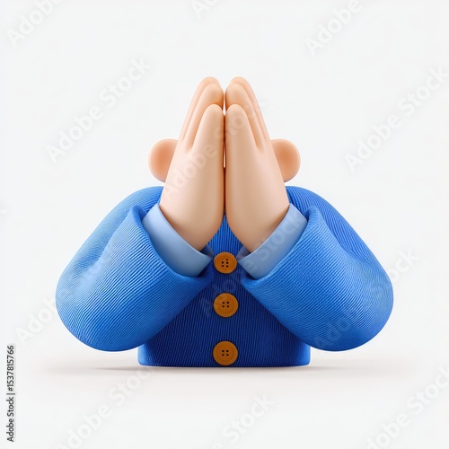 Cartoon figure with clasped hands, blue top
