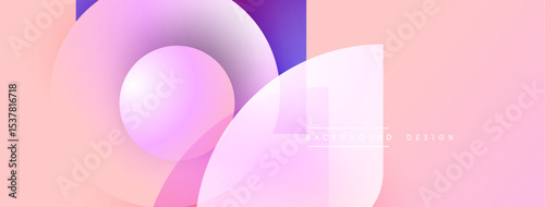 Abstract shapes overlap, creating soft gradients. Pink, purple hues dominate design. Minimal text present, background focused.