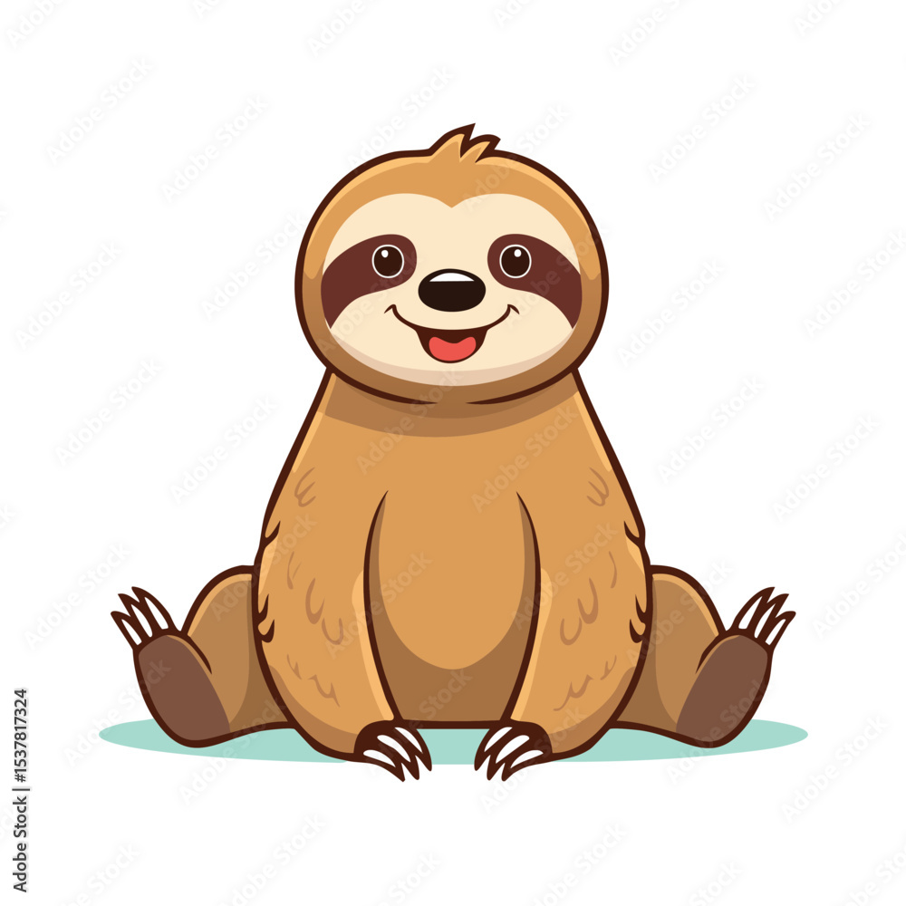 Obraz premium Minimal Flat Vector of a Cute Sloth with Bold Black Outline, Happy Expression, No Gradients
