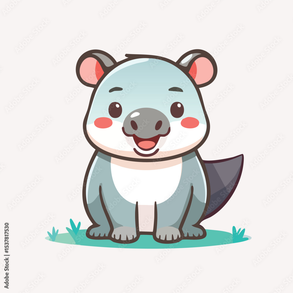 Naklejka premium Minimal Flat Vector of a Cute Tapir with Bold Black Outline, Happy Expression, No Gradients