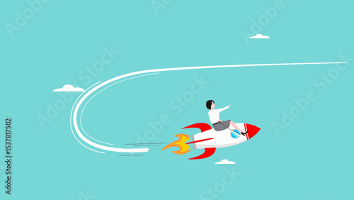 change business direction with businesswoman riding a rocket changing direction to the right target, change management goals or business strategy to achieve business success