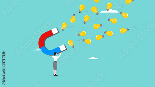 imagination to create new idea with woman holding big magnet to magnetize light bulb idea, creativity or innovation for new business, Idea Generation Strategies For Driving Innovation and Growth