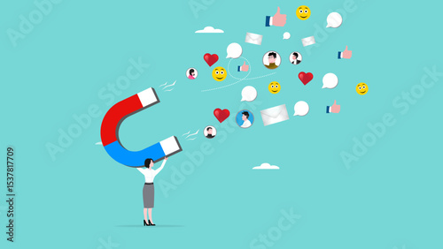 attraction marketing, strategy to result in making more sales, increasing interaction in digital marketing strategies, business woman carry large magnets to generate high content engagement