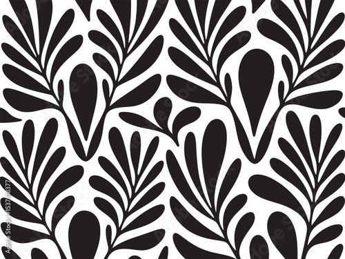 abstract botanical pattern black and white, abstract botanical background, silhouette background