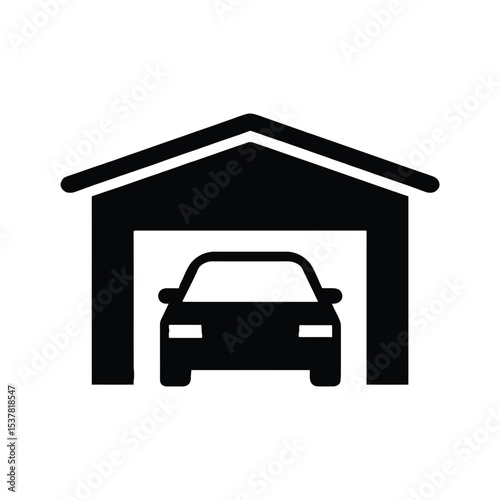 Car in Garage Icon: Vehicle Storage and Home Auto Service