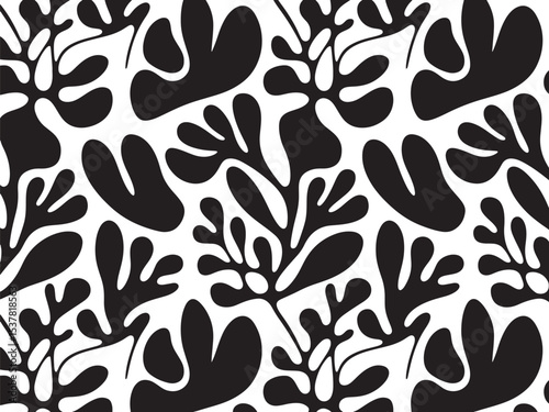 abstract botanical pattern black and white, abstract botanical background, silhouette background