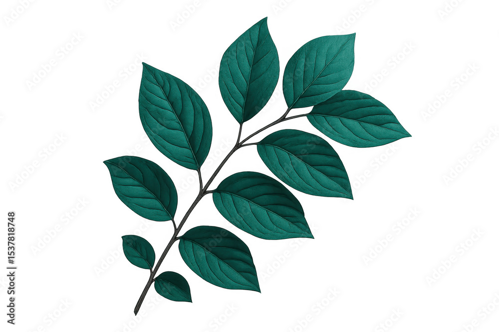 Teal green leaves growing on a branch with transparent background, perfect for nature-themed projects Teal green leaves growing on a branch with transparent background, perfect for nature-themed projects
