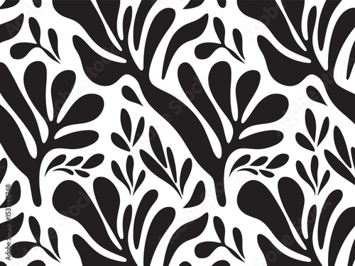 abstract botanical pattern black and white, abstract botanical background, silhouette background