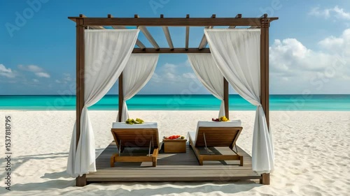 Travel honeymoon, beach style cousine couch, chairs on beach, room style furnitures