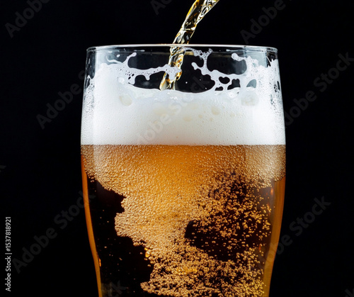 Wallpaper Mural Pouring golden beer with thick white foam, black background Torontodigital.ca