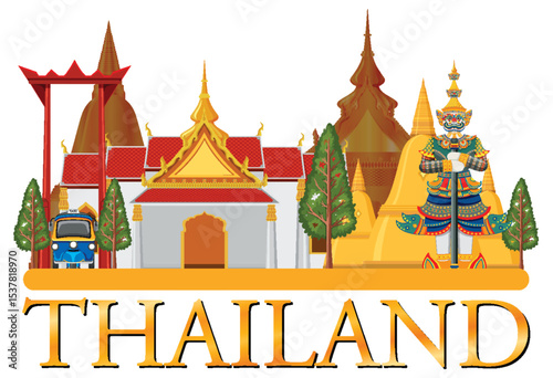 Thailand Landmarks Vector Illustration with Temples