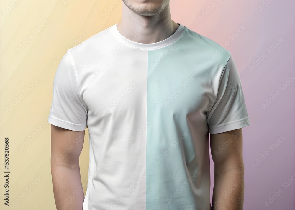 custom made wallpaper toronto digitalMan Wearing a Half White Half Light Blue T-Shirt