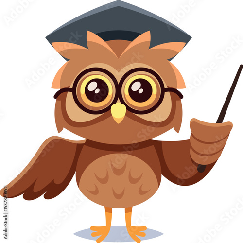 Wise owl with pointer vector illustration