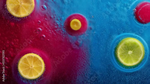 Vibrant Citrus Slices in Fizzy Liquid, Abstract Food graphy