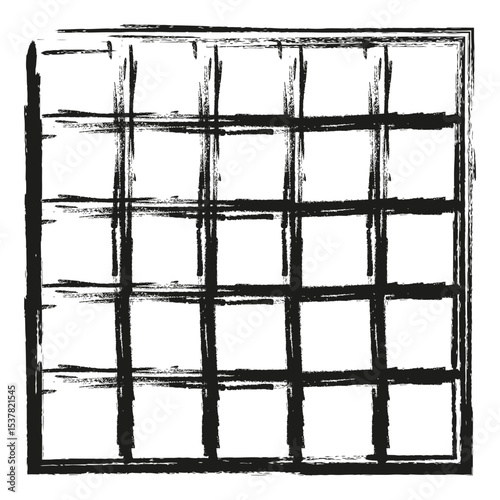 Grid brush icon. Square net form. Vector hand painted. Rough texture lines.