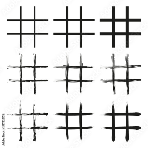 Hashtag icon. Grid cross form. Digital hash symbol. Rough hand vector.