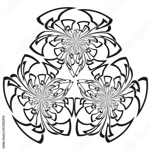 Abstract floral design. Swirling fractal pattern. Intricate organic shape. Vector decorative element.