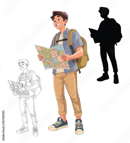 man with a backpack and travel map