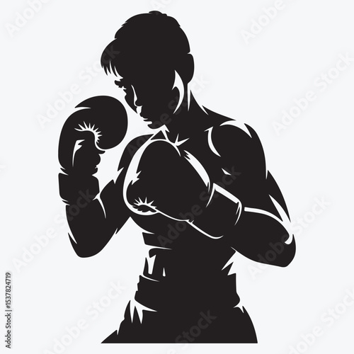 Silhouette of a boxer in a fighting stance with boxing gloves