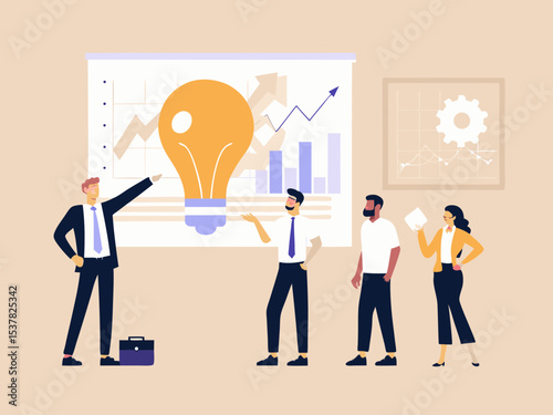 Business Team Brainstorming Ideas for Growth and Innovation Analyzing Data and Charts Developing New Strategies and Collaborating for Success