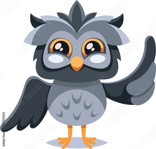 Cute old owl hello gesture