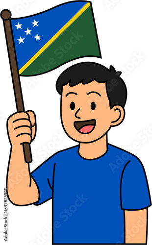A man is holding the Solomon Islands flag