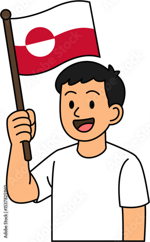 A man is holding the Greenland flag