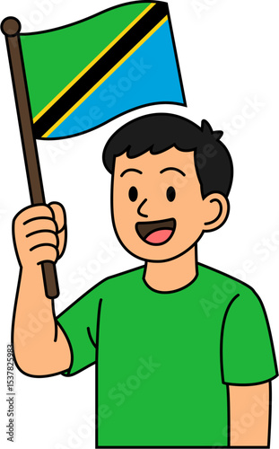 A man is holding the Tanzania flag