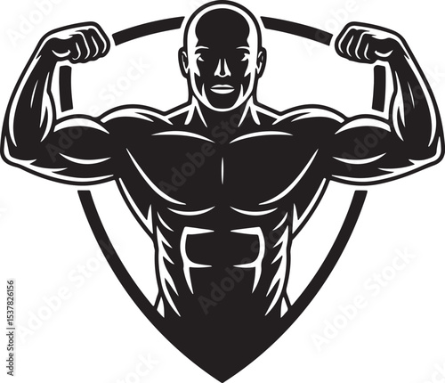 Powerful Muscular Man Bodybuilding Strength and Fitness Icon