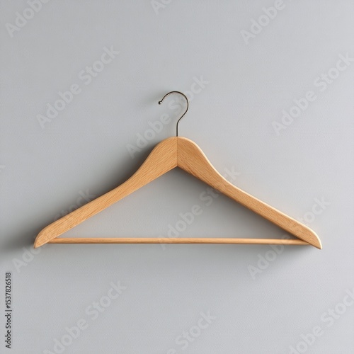 Light-colored wooden coat hanger against a neutral background