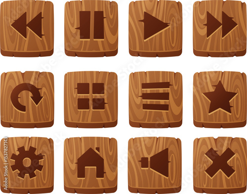 Game settings wooden buttons vector illustration