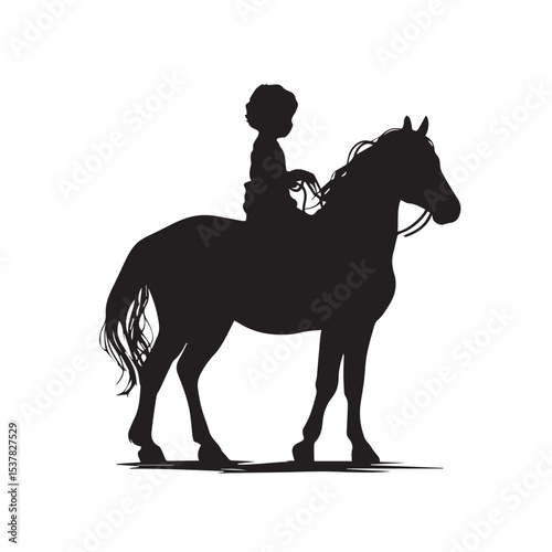 baby on a horse silhouette set, Black & White silhouette set