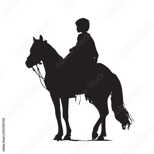 baby on a horse silhouette set, Black & White silhouette set