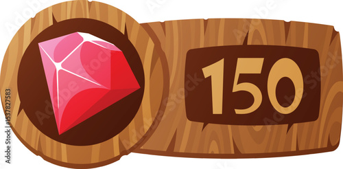 Crystal reward wooden button vector illustration