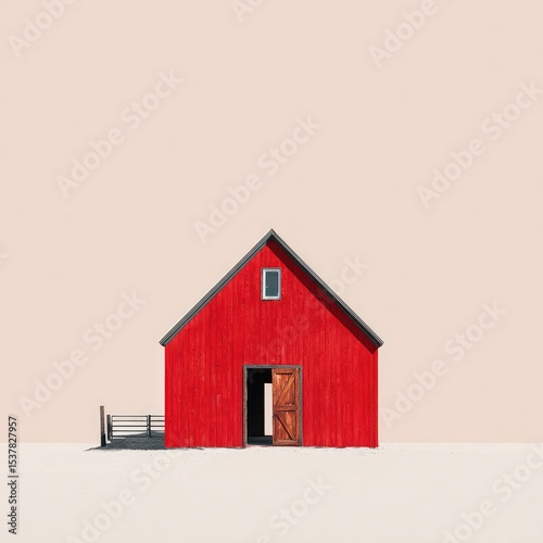 Red barn on a pale background