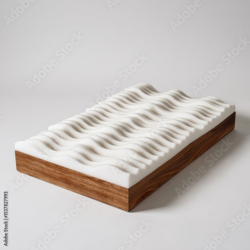 White, undulating relief on a wooden tray