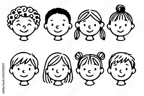 set of kids faces cartoon