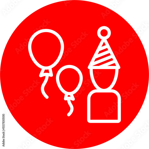 Birthday Bash Vector Line White Circle Red